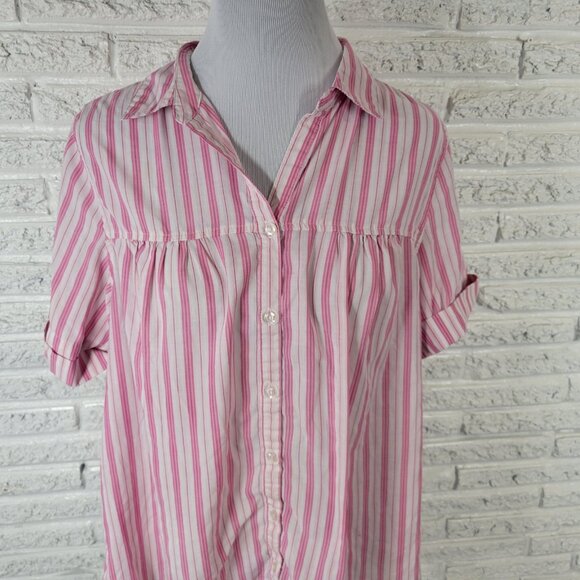 Roamans Womens Top 16W Plus Cuff Sleeve Button Up Pink Stripe STR159E - Picture 3 of 9